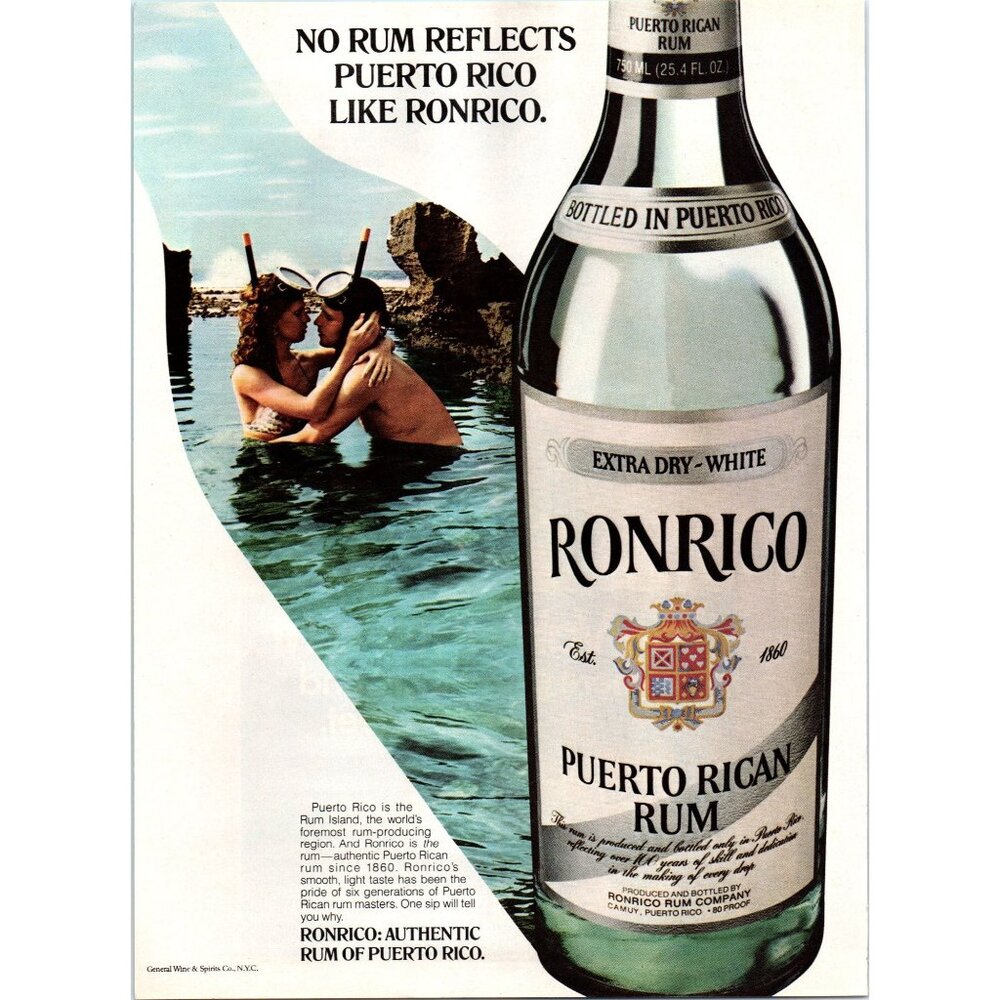 1980 Ronrico Rum Puerto Rico Vintage Print Ad Couple Snorkeling 80s Wall Art